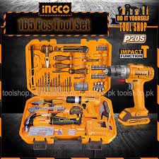 INGCO 165 Pcs TOOLS SET WITH CORDLESS BRUSHLESS IMPACT DRILL